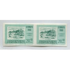 ARGENTINA 1960 GJ 1186P ESTAMPILLAS CON VARIEDAD PAREJA SIN DENTAR NUEVO MINT U$ 30